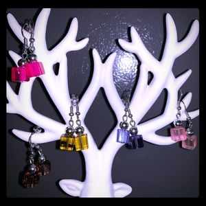 5 pair square bead drop earrings